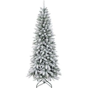 Sapin de Noël Slim réaliste et fin, sapin enneigé avec couronnes enneigées, 210 cm