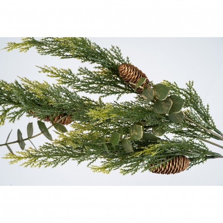 Branche Décorative avec Aiguilles Vertes et Pommes de Pin