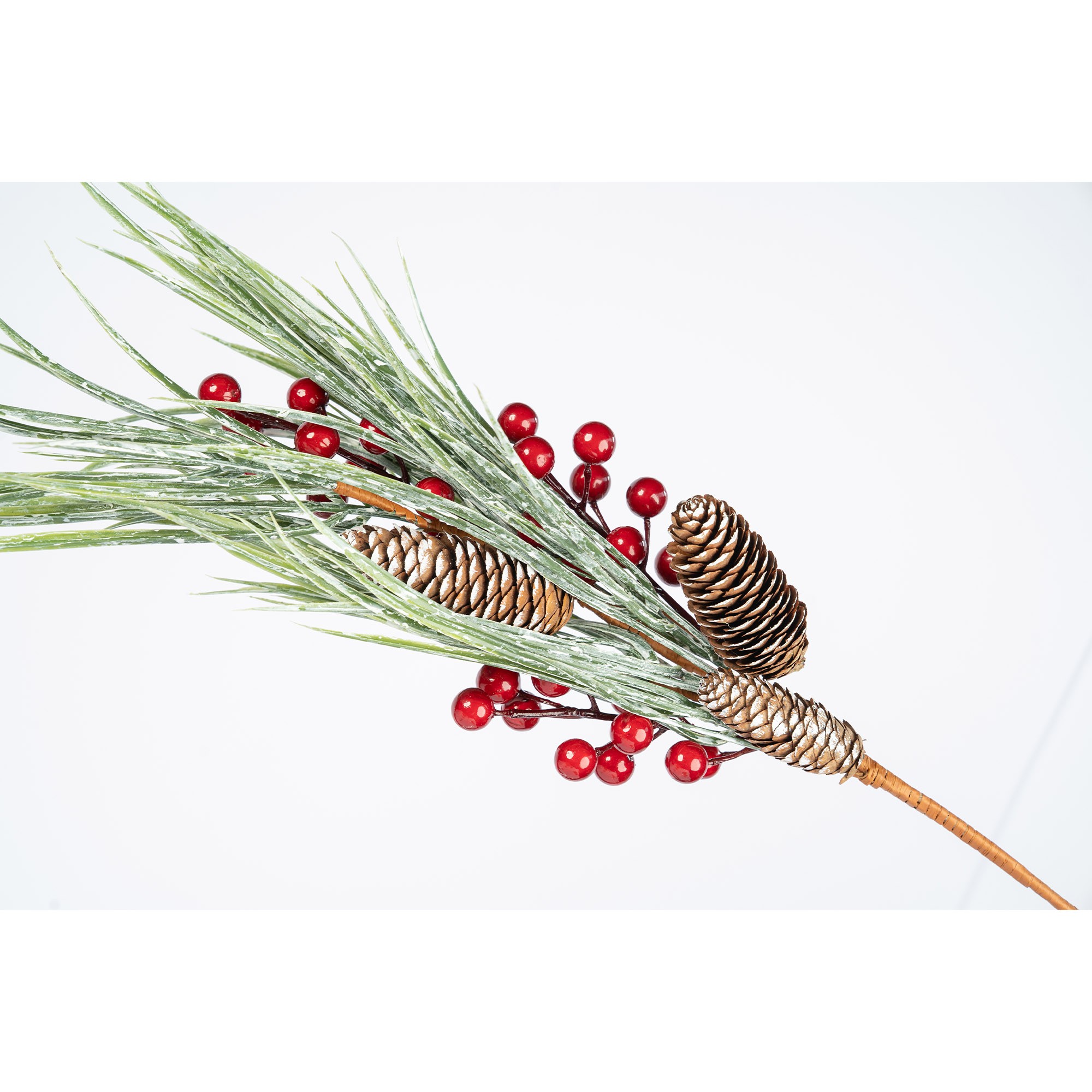 Giulia Grillo Decorative Branch with Pine Cones  Red Berries and Snowy Needles