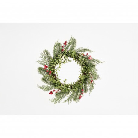 Wreath with Red Berries and Pine Needles