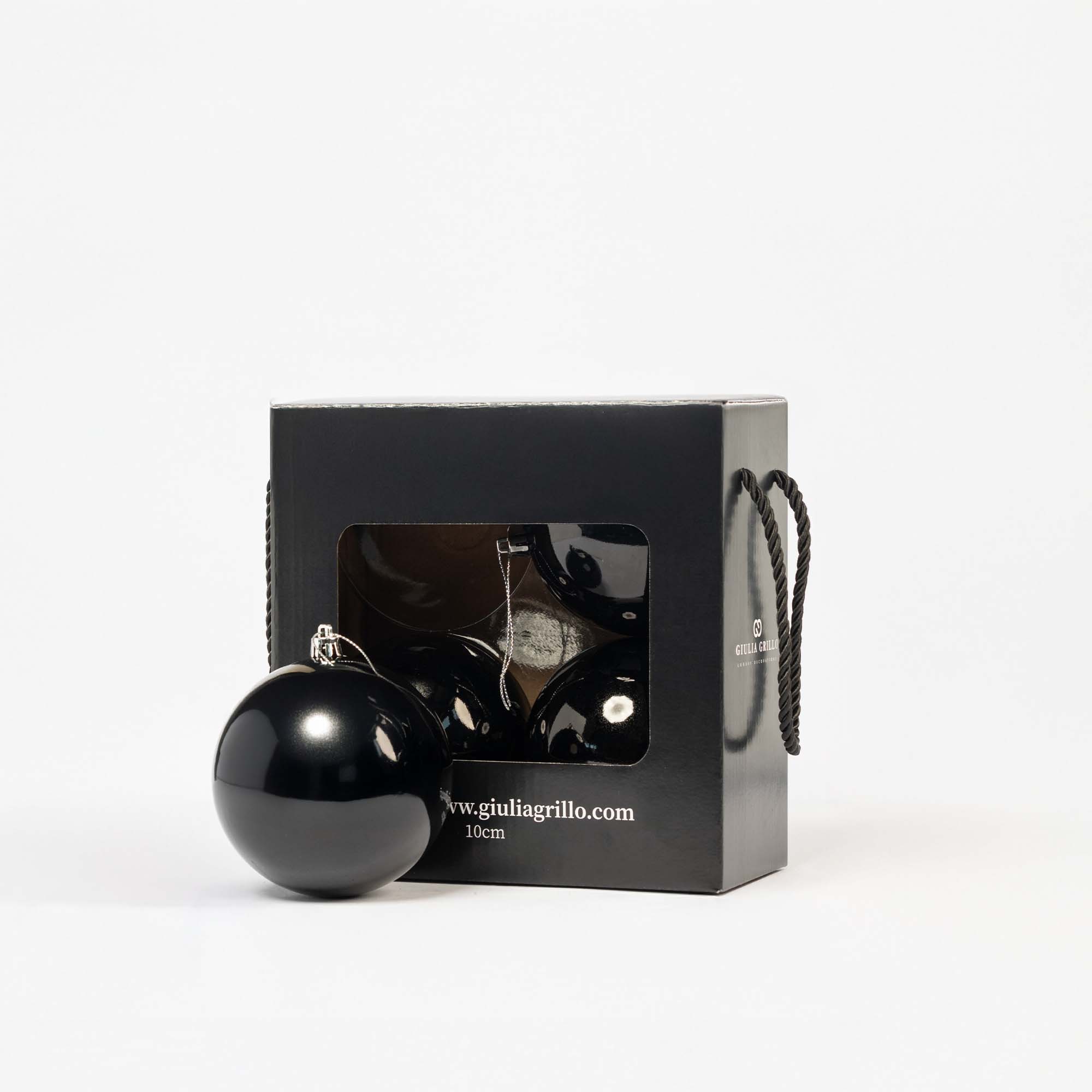 Giulia Grillo Boules de Noël Brillantes "Noir Éclatant" ⌀10cm, lot de 4 pièces