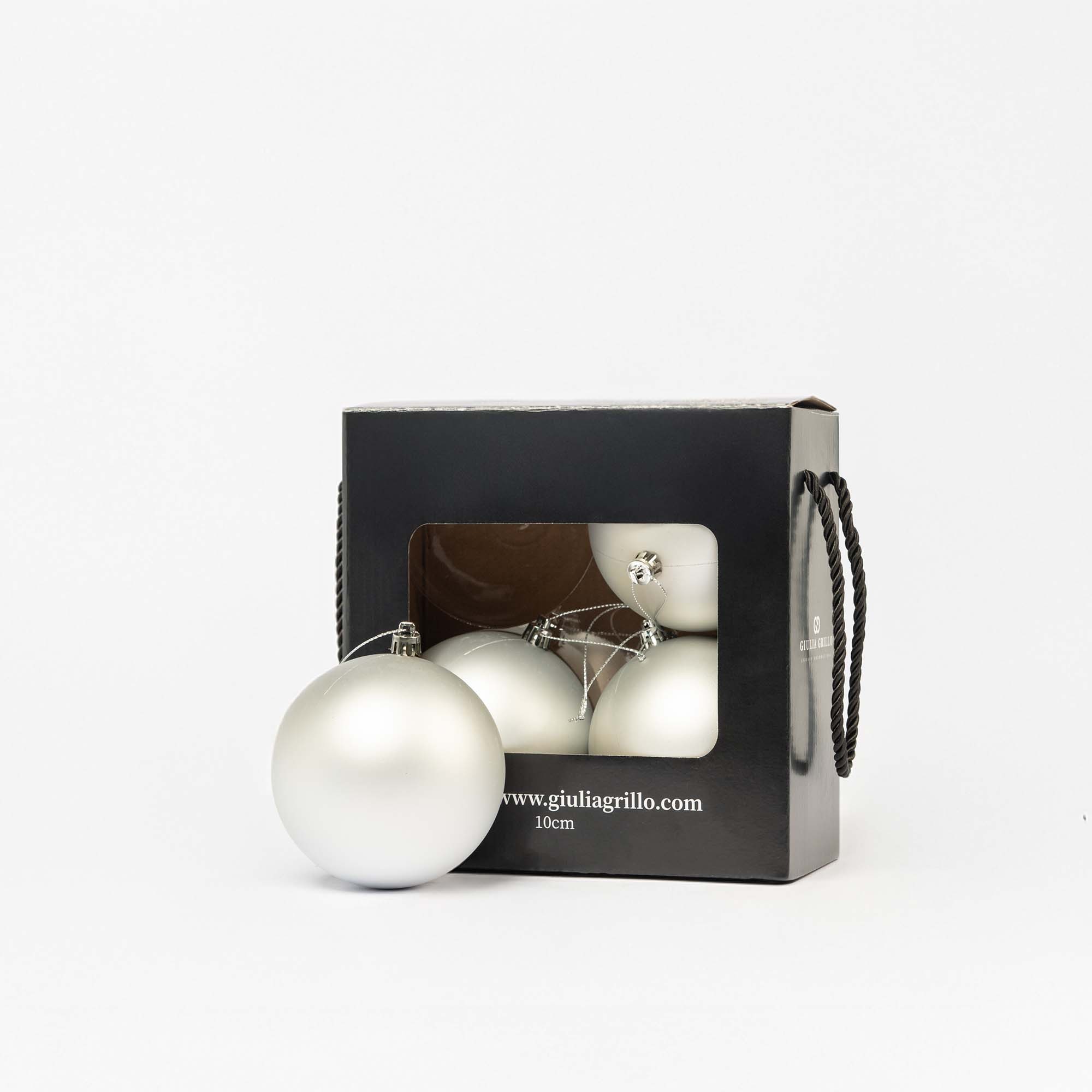 Giulia Grillo Matte Weihnachtskugeln „Silber Matt“ ⌀10cm, 4 Stück/Set