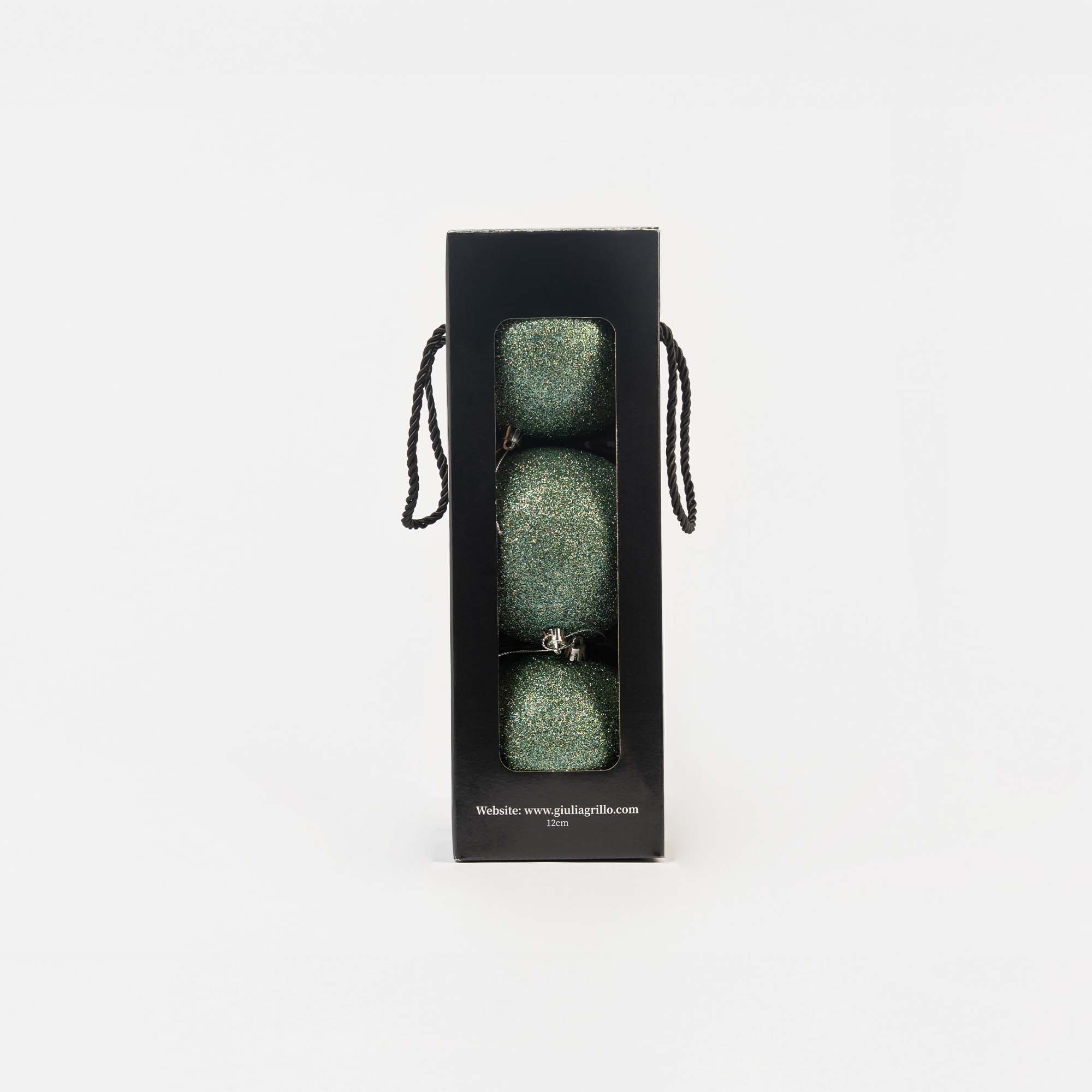 Giulia Grillo Boules de Noël Pailletées "Vert Clair Pailleté" ⌀12cm, lot de 3