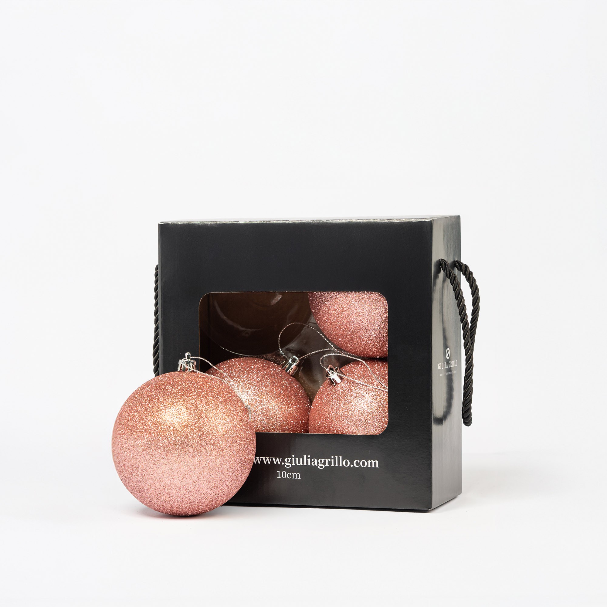 Giulia Grillo Glitzernde Weihnachtskugeln „Glitter Rosa“ ⌀10cm, 4er-Set