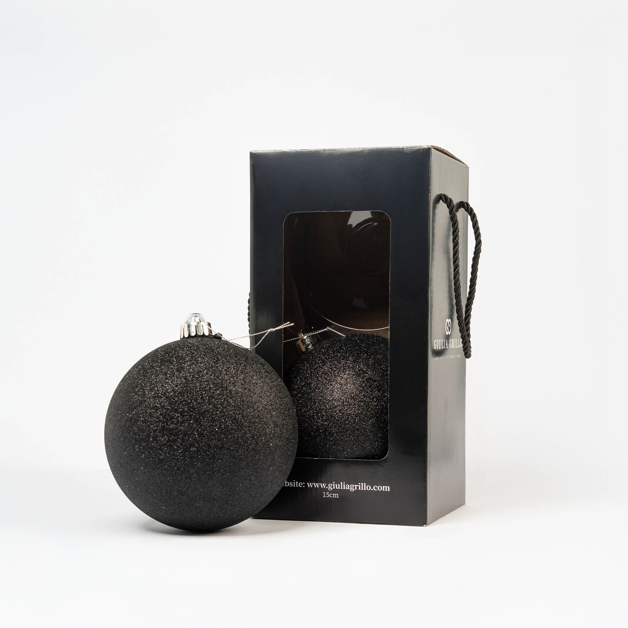 Giulia Grillo Glitzernde Weihnachtskugeln „Glitter Schwarz“ ⌀15cm, 2er-Set