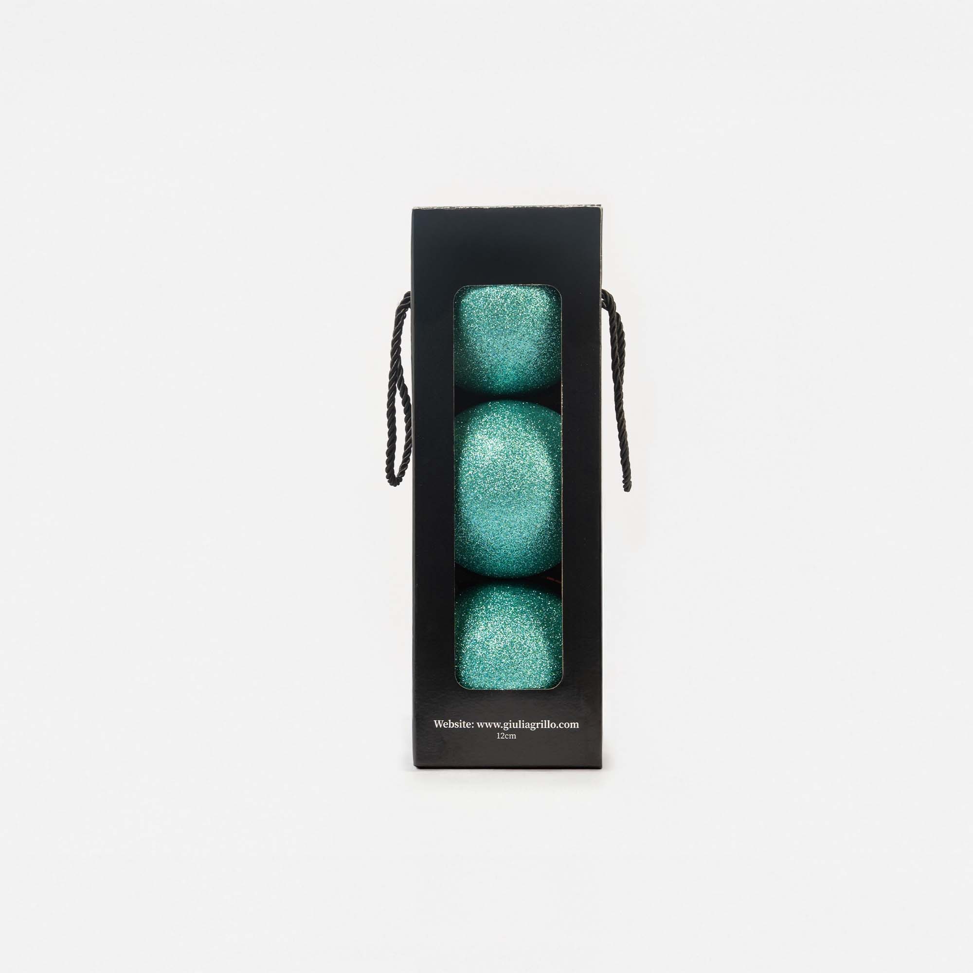 Giulia Grillo Boules de Noël Pailletées "Bleu Pailleté" ⌀12cm, lot de 3