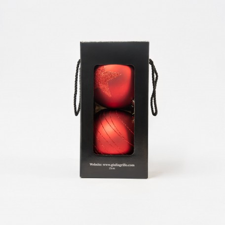 Matte Weihnachtskugeln mit Muster „Rotes Muster“ ⌀15cm, 2 Stück/Set