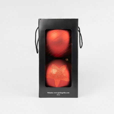 Matte Weihnachtskugeln mit Muster „Rotes Muster“ ⌀20cm, 2 Stück/Set