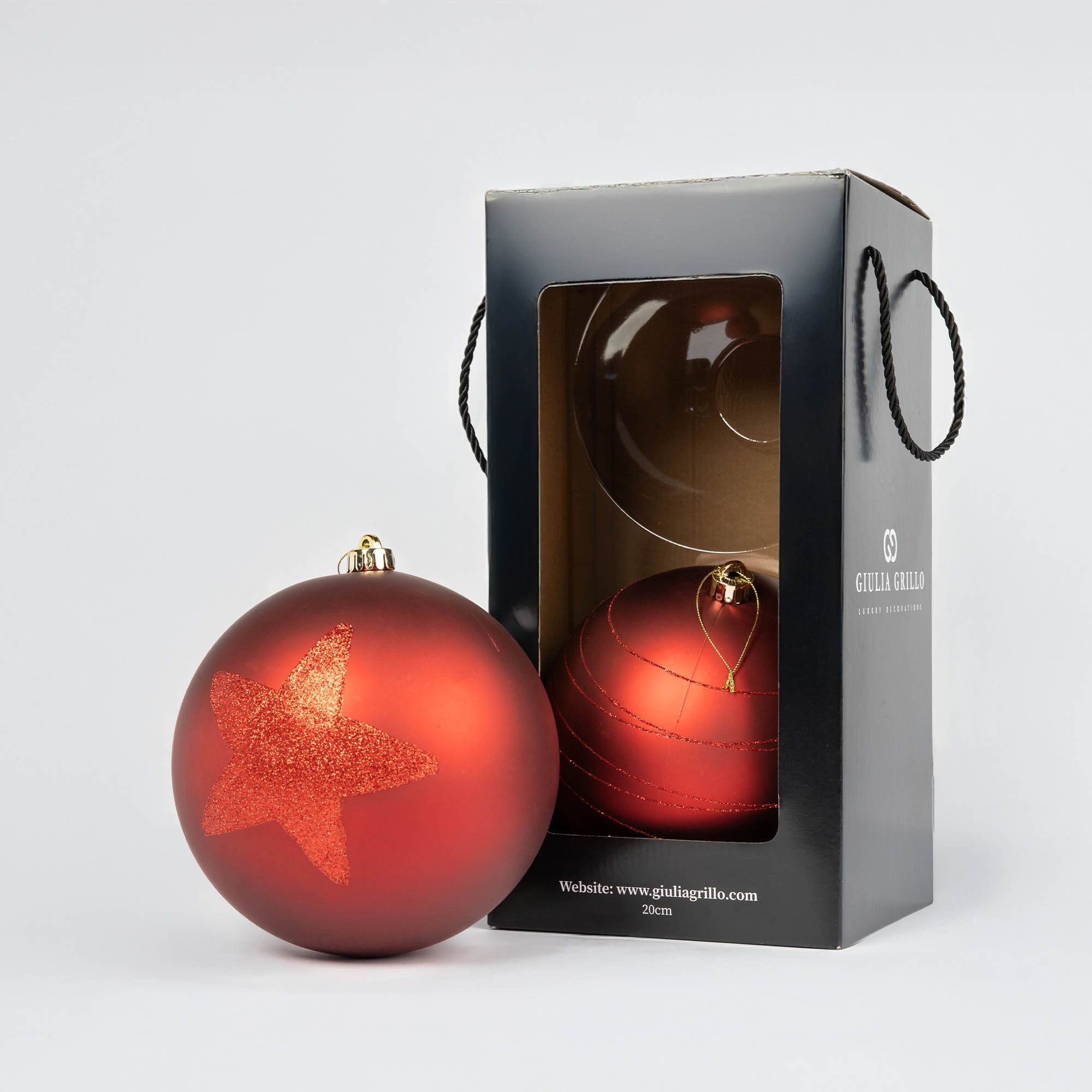 Giulia Grillo Matte Weihnachtskugeln mit Muster „Rotes Muster“ ⌀20cm, 2 Stück/Set