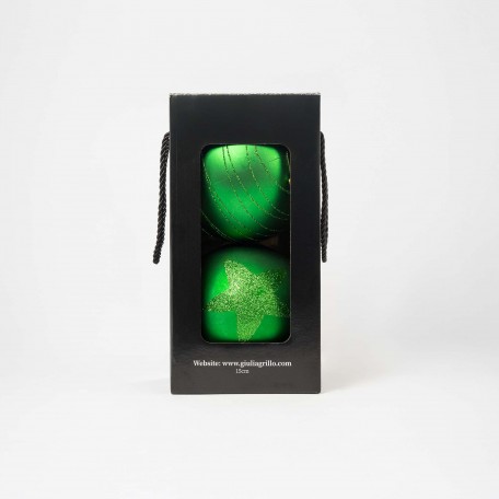 Boules de Noël Mat à Motif "Motif Vert" ⌀15cm, lot de 2