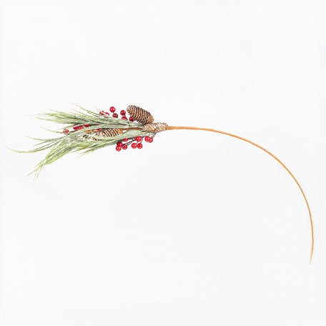 Branche Décorative avec Pommes de Pin  Baies Rouges et Aiguilles Enneigées