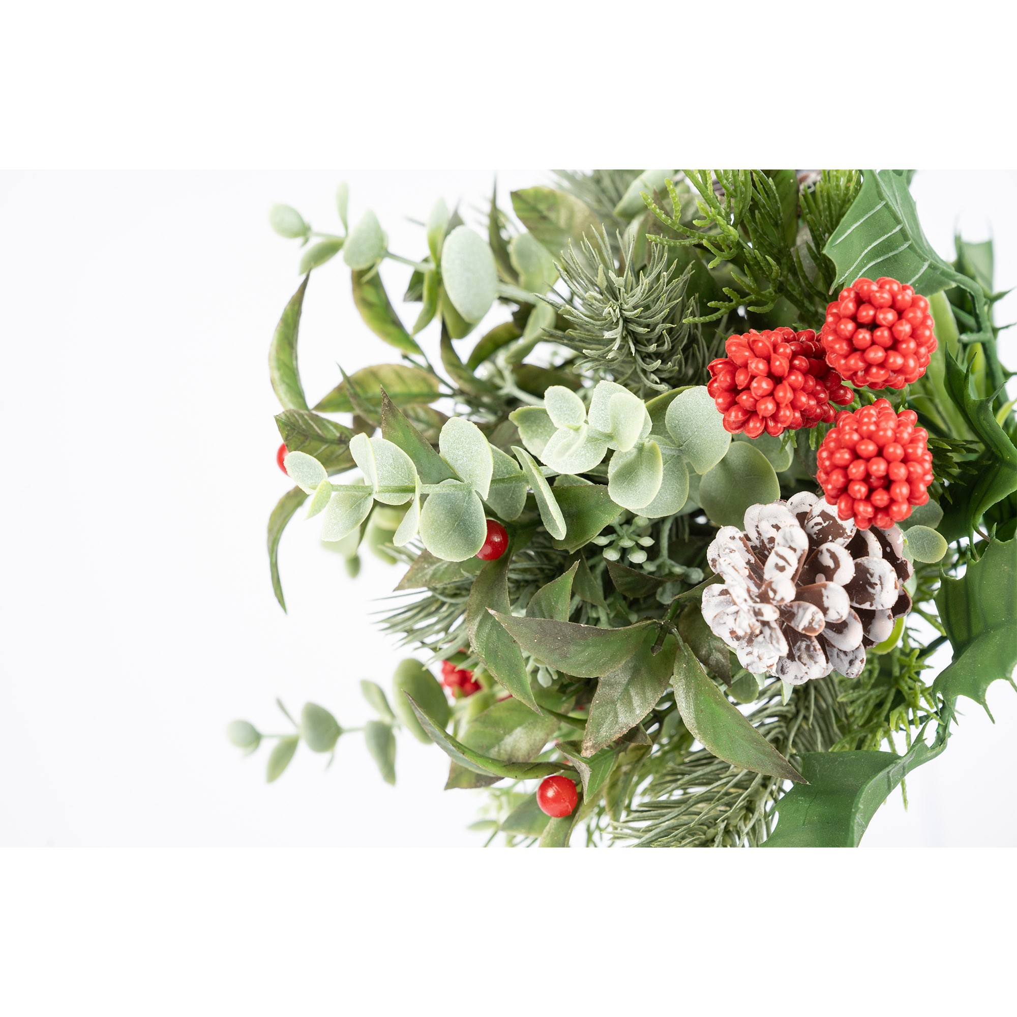 Giulia Grillo Branch with Snowy Pine Cones and Red Berries