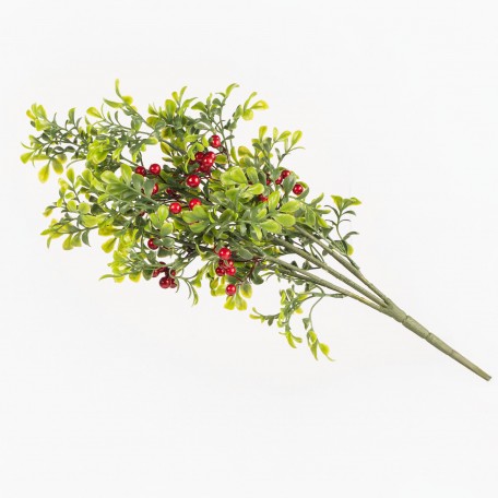Rama Decorativa con Bayas Rojas y Hojas Verdes