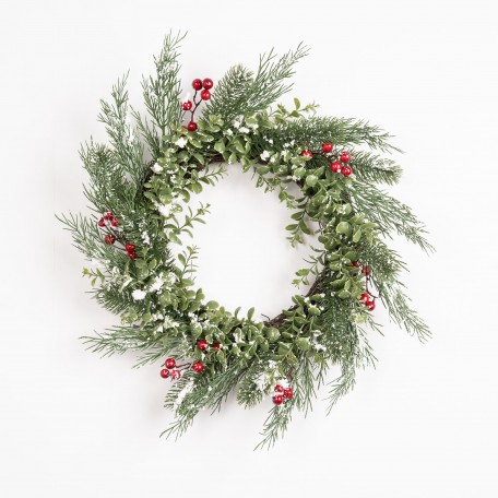 Wreath with Red Berries and Pine Needles