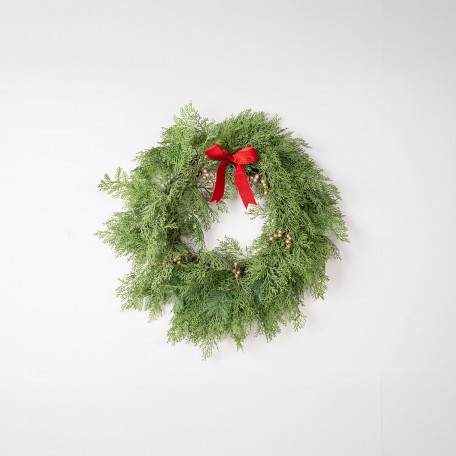 Green Wreath with Red Bow