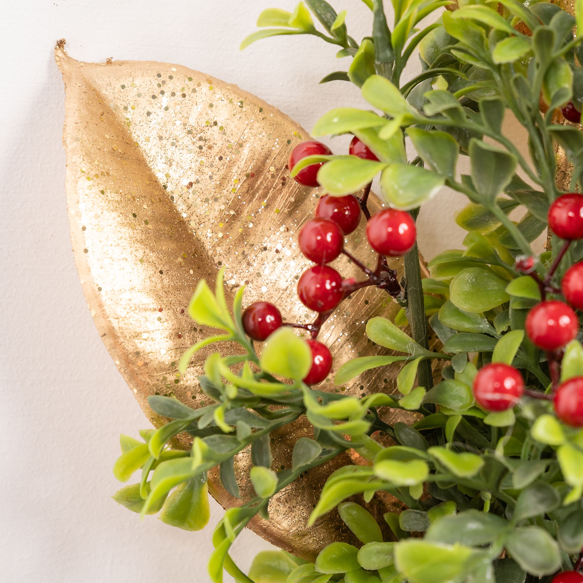 Giulia Grillo Decorative Branch with Red Berries and Green Leaves