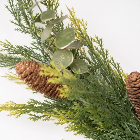 Branche Décorative avec Aiguilles Vertes et Pommes de Pin