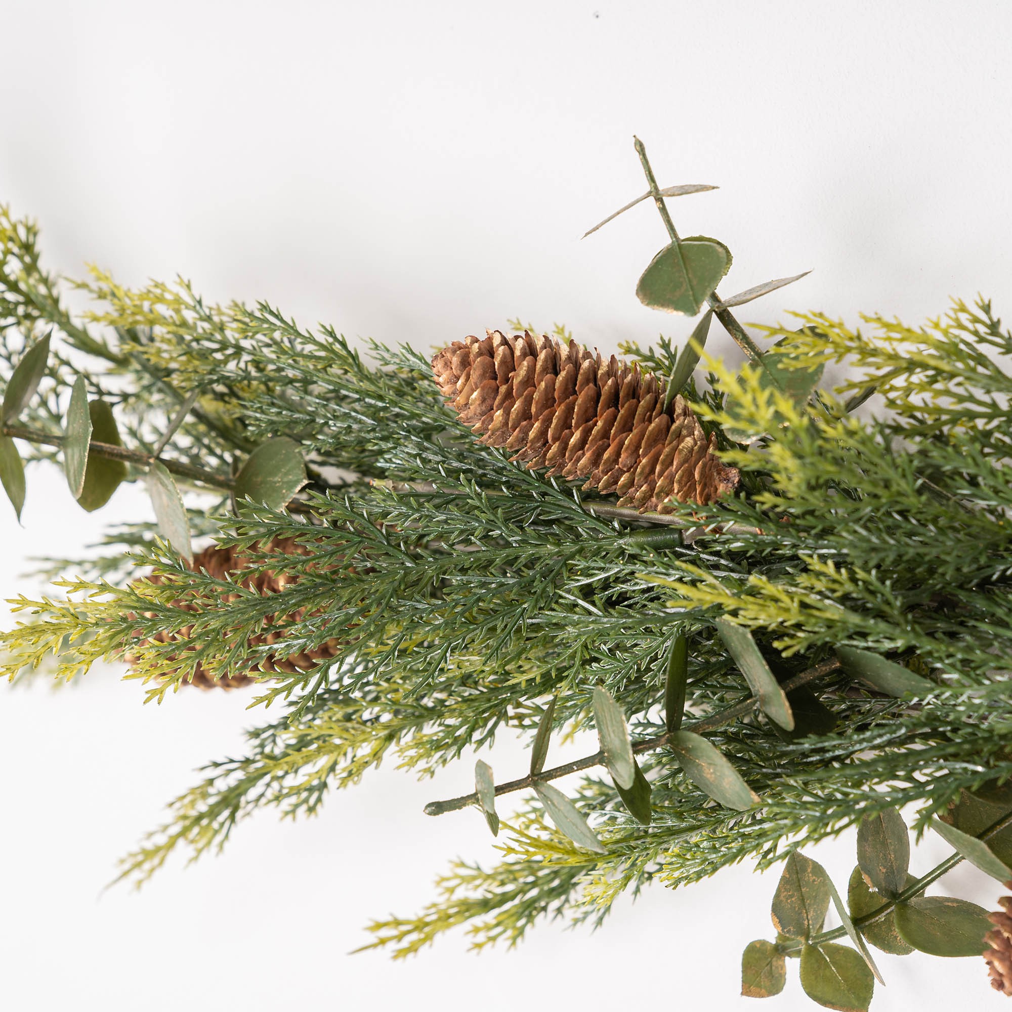 Giulia Grillo Decorative Branch with Green Needles and Pine Cones