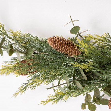 Decorative Branch with Green Needles and Pine Cones