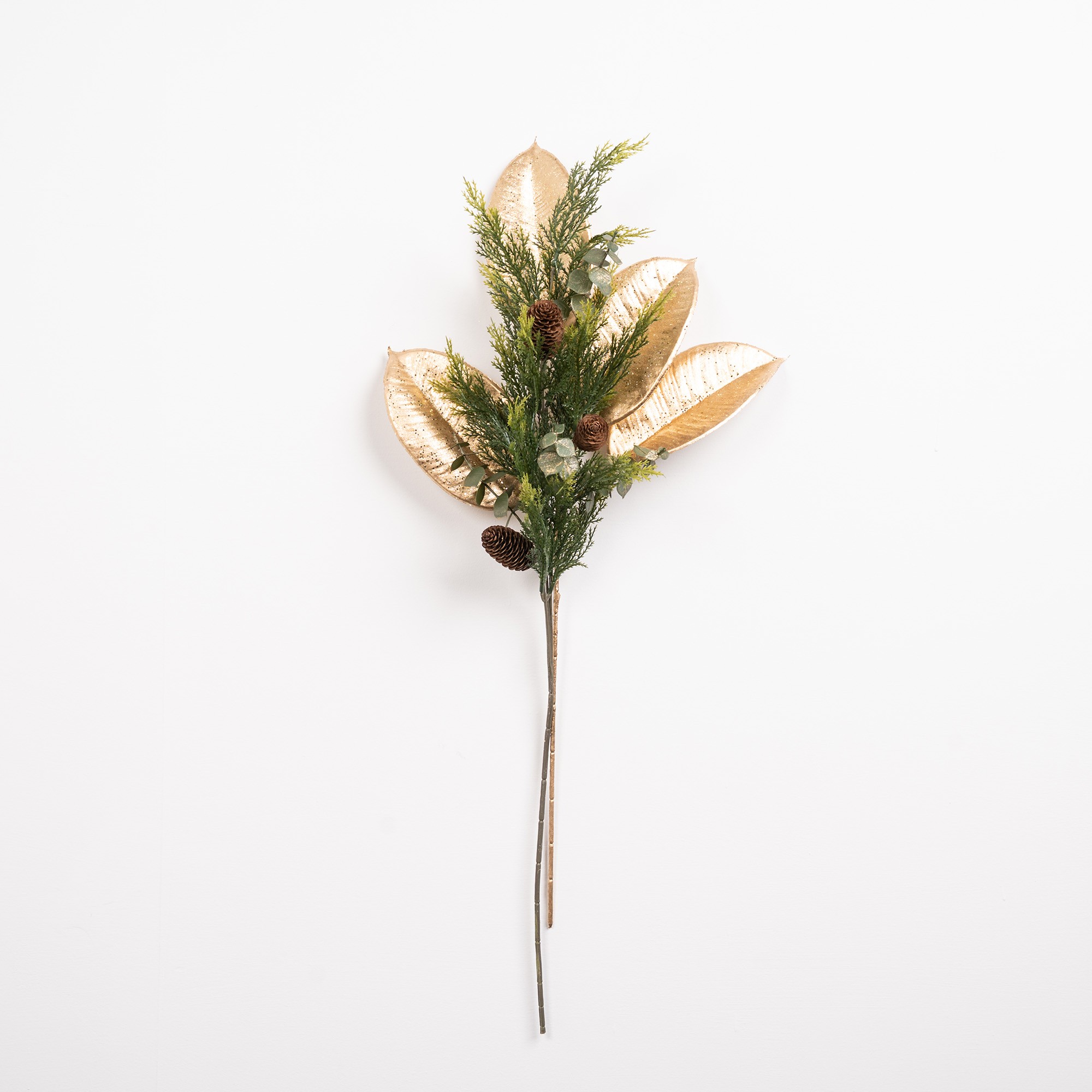Giulia Grillo Decorative Branch with Green Needles and Pine Cones