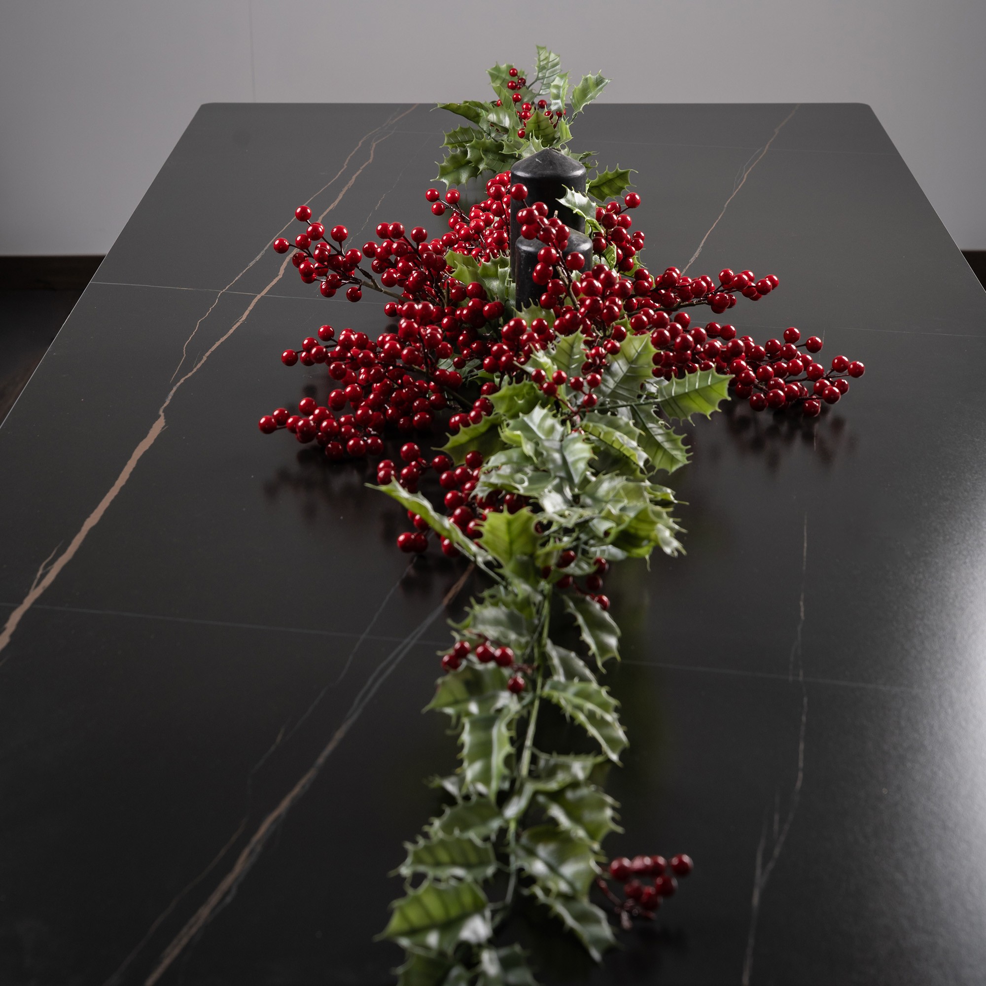 Giulia Grillo Garland with Holly Leaves and Red Berries