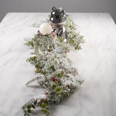 Elegant Snowy Garland with Red Berries
