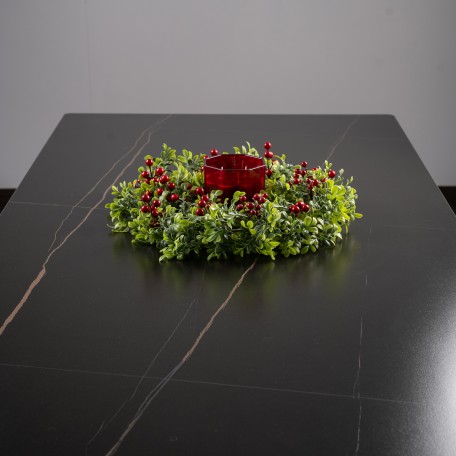 Festone Decorativo Foglie Verdi e Bacche Rosse