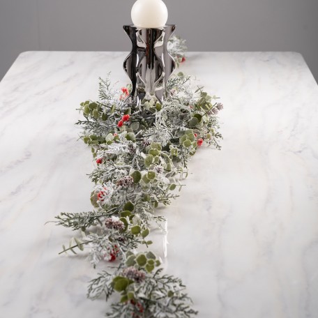 Refined Snowy Garland with Red Berries