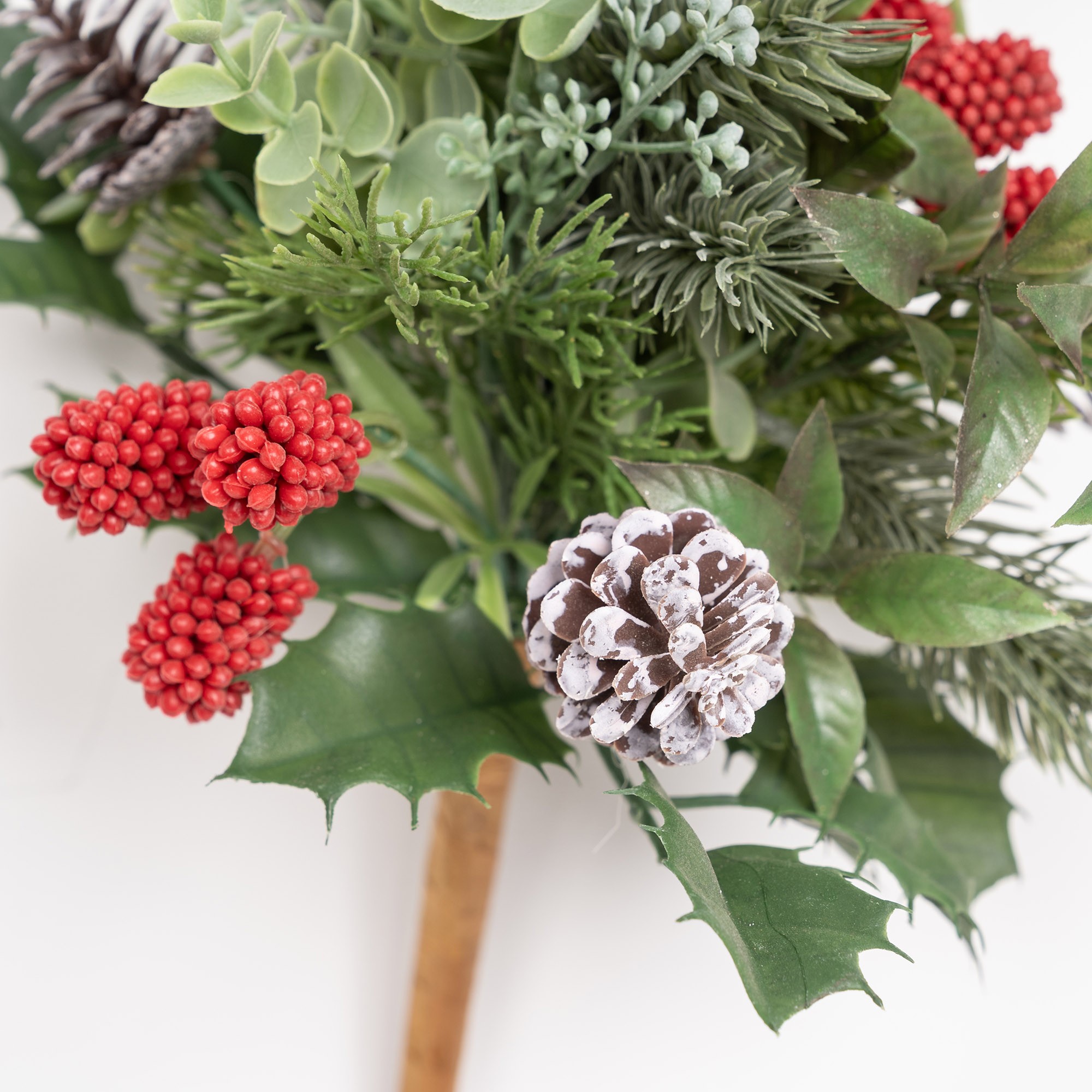 Giulia Grillo Branch with Snowy Pine Cones and Red Berries