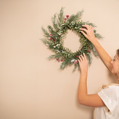 Wreath with Red Berries and Pine Needles