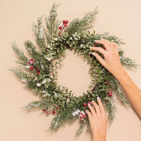 Wreath with Red Berries and Pine Needles