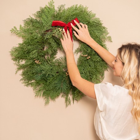 Couronne Verte avec un Nœud Rouge