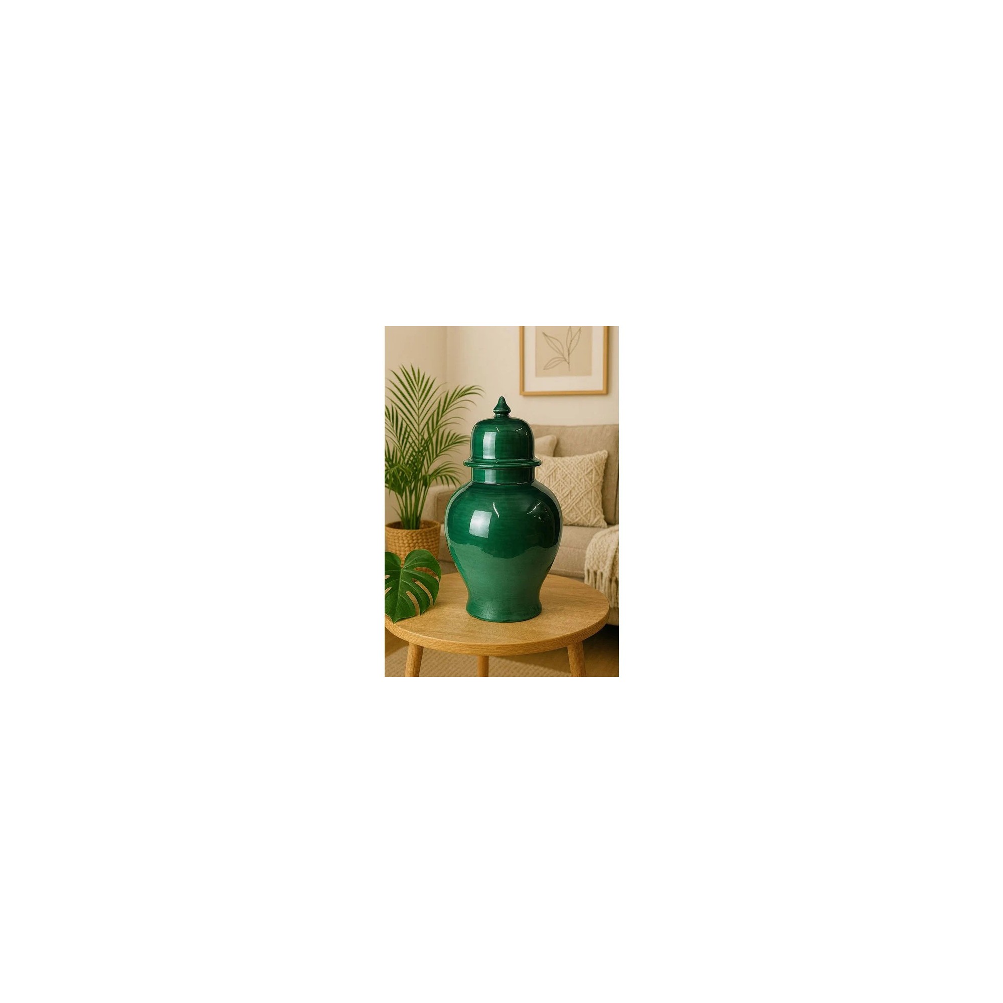 Giulia Grillo Vaso Tempel in ceramica con coperchio verde 43 cm