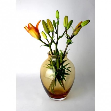 Vaso Tulipano da tavolo in vetro ambrato fatto a mano