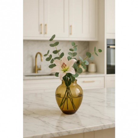 Vaso Tulipano da tavolo in vetro ambrato fatto a mano