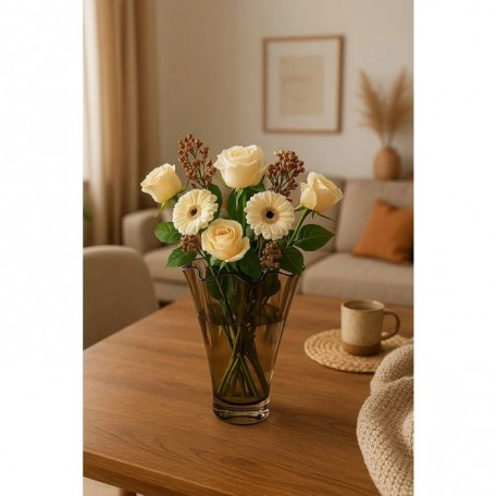 Vaso in vetro ondulato marrone talpa vaso in vetro vaso da tavolo 21 x 21 x 30 cm