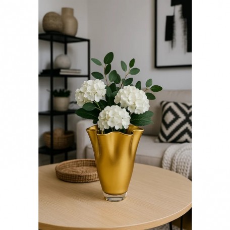 Vaso in vetro ondulato oro metallizzato vaso da tavolo 21 x 21 x 30 cm