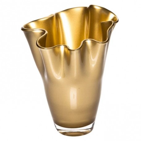Vaso in vetro ondulato oro metallizzato vaso da tavolo 21 x 21 x 30 cm