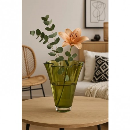Vaso in vetro ondulato verde oliva vaso da tavolo vaso in vetro 21x21x30cm