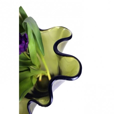 Vaso in vetro ondulato verde oliva vaso da tavolo vaso in vetro 21x21x30cm