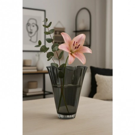 Vaso in vetro ondulato grigio fumo vaso da tavolo vaso in vetro 21 x 21 x 30 cm