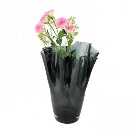 Vaso in vetro ondulato grigio fumo vaso da tavolo vaso in vetro 21 x 21 x 30 cm