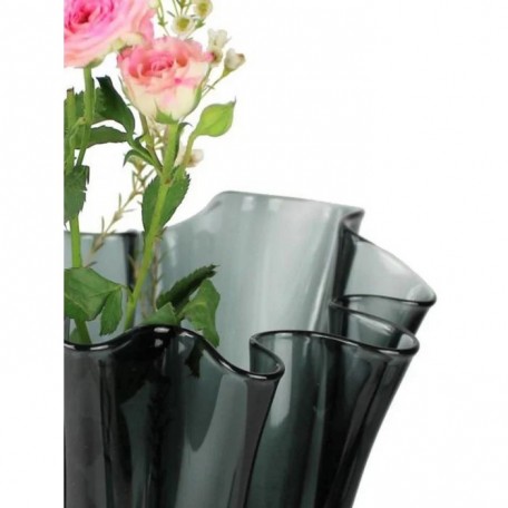 Vaso in vetro ondulato grigio fumo vaso da tavolo vaso in vetro 21 x 21 x 30 cm