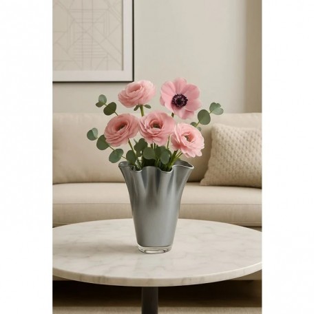 Vaso in vetro ondulato argento metallizzato vaso da tavolo 21 x 21 x 30 cm