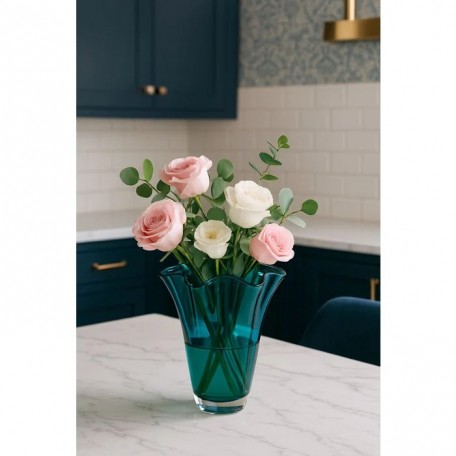 Vaso in vetro ondulato turchese da tavolo vaso in vetro verde 21 x 21 x 30 cm