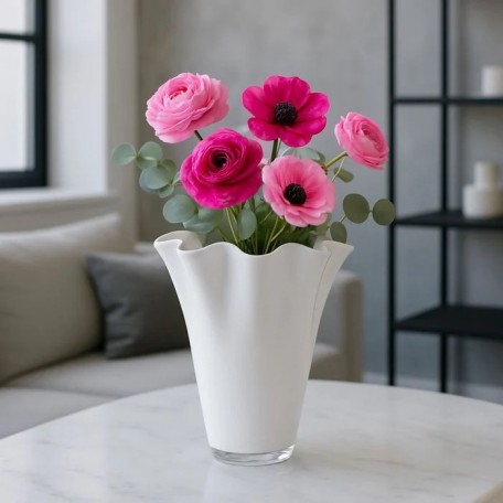 Vaso in vetro ondulato bianco vaso da tavolo 21 x 21 x 30 cm
