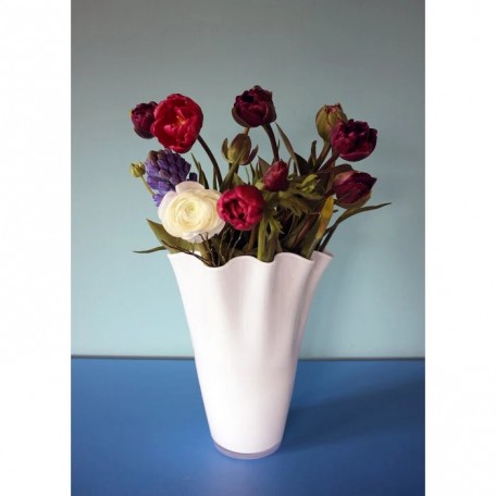 Vaso in vetro ondulato bianco vaso da tavolo 21 x 21 x 30 cm