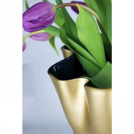 Vaso in vetro ondulato bicolore oro blu scuro  21 x 21 x 30 cm