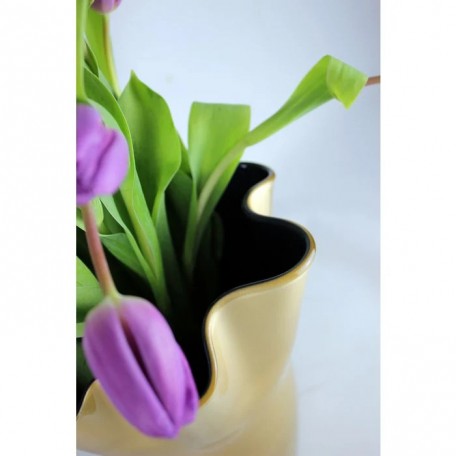 Vaso in vetro ondulato bicolore oro blu scuro  21 x 21 x 30 cm