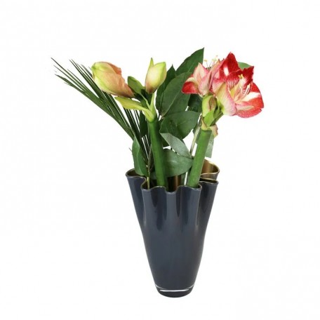 Vaso in vetro ondulato bicolore grigio oro 21 x 21 x 30 cm